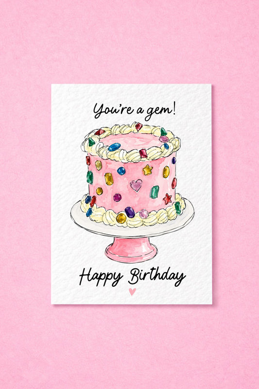 Bedazzled Gemstone Birthday Card, Jewelled Gem Cake, Sparkly Jewel Gift, You’re a Gem! Trending Cool Girl Greeting