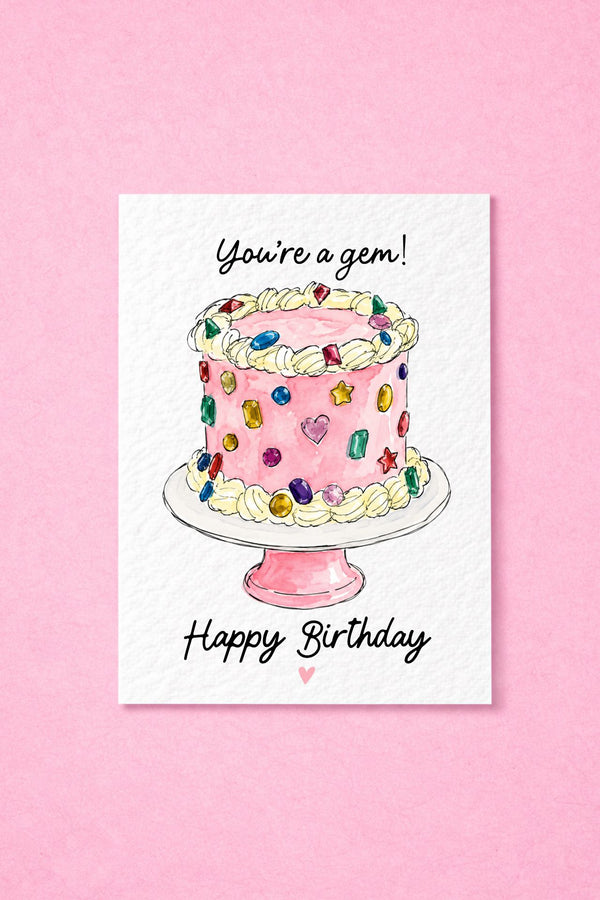 Bedazzled Gemstone Birthday Card, Jewelled Gem Cake, Sparkly Jewel Gift, You’re a Gem! Trending Cool Girl Greeting