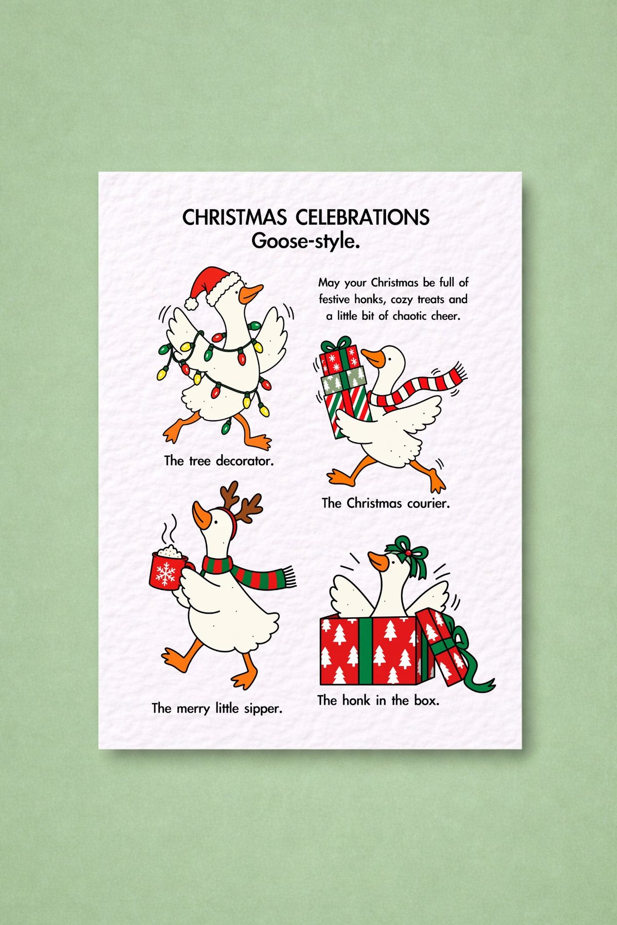 Funny Christmas Goose Card, Festive Holiday Greeting, Quirky Xmas Gift, Humorous Present, Seasonal Keepsake, Cheerful Goose Design, Xmas Fun