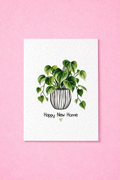 Happy New Home Card, Housewarming Greeting, New Home Gift, Plant Lover Card, Botanical Design, Moving Day Present, Indoor Plant Decor