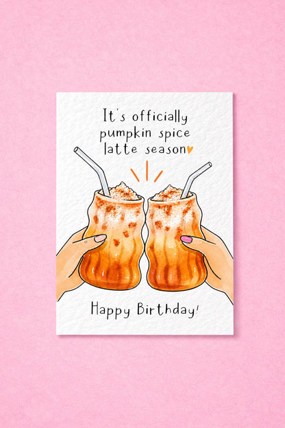 Pumpkin Spice Birthday Card, Coffee Lover Gift, Autumn Birthday Greeting, Fall Celebration, Latte Lover Present For Bestie