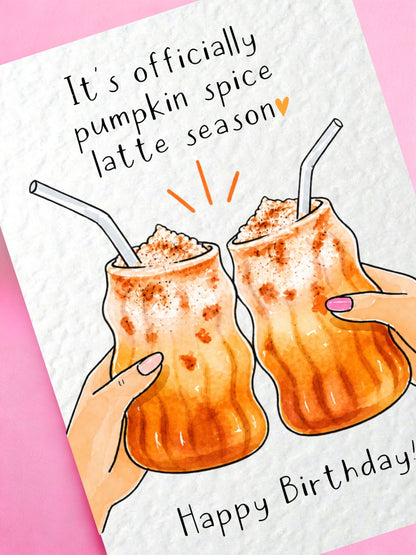 Pumpkin Spice Birthday Card, Coffee Lover Gift, Autumn Birthday Greeting, Fall Celebration, Latte Lover Present For Bestie
