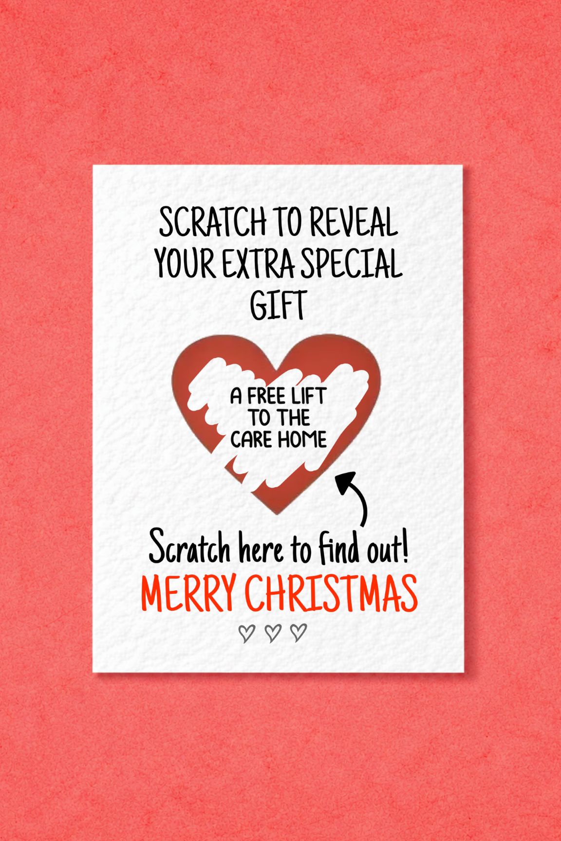 Christmas Funny Surprise Greeting Card, Gift Reveal, Scratch Gift, Free Lift To The Care Home, Grandparents, Parents Seasonal Present