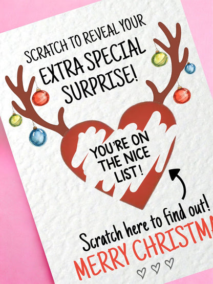 Christmas Scratch Reveal Card, Secret Santa Gift, Funny Present, Novelty Holiday Card, Festive Stocking Filler, Surprise, Nice List Card