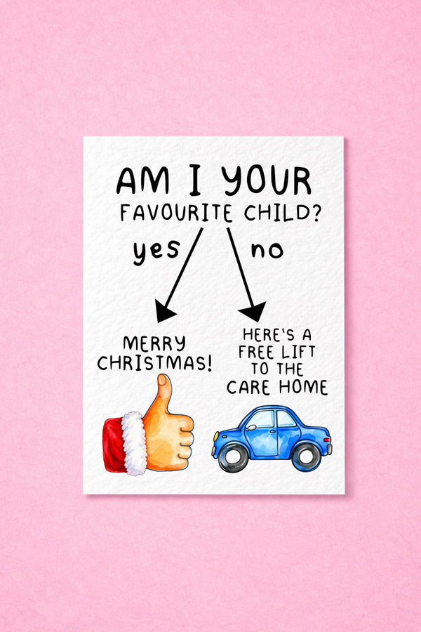 Funny Christmas Card, Favourite Child Joke, Humorous Christmas Gift For Parent, Grandchild, Novelty Holiday Card