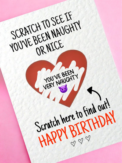 Funny Christmas Scratch Heart Card, Naughty Or Nice Reveal, Santa Gift Idea, Humorous, Joke Greeting For Partner