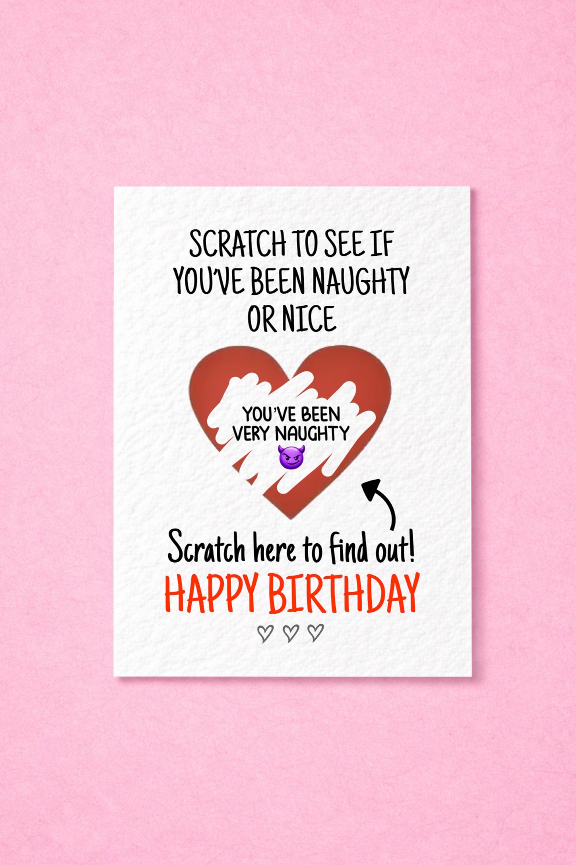 Funny Christmas Scratch Heart Card, Naughty Or Nice Reveal, Santa Gift Idea, Humorous, Joke Greeting For Partner