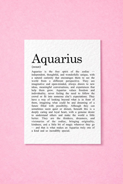 Aquarius Zodiac Card, Astrology Gift, Horoscope Keepsake, Air Sign Decor, Birthday Gift, Water Bearer Zodiac, Celestial Keepsake, Unique Aquarius Present