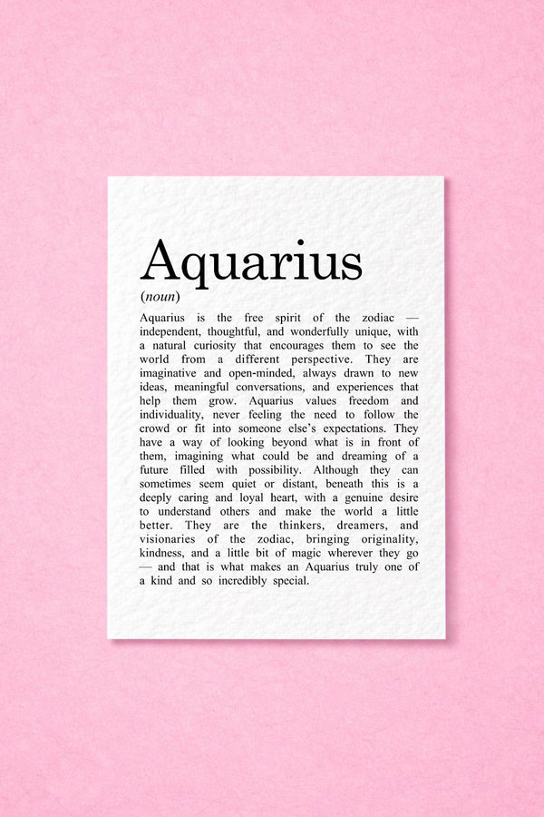 Aquarius Zodiac Card, Astrology Gift, Horoscope Keepsake, Air Sign Decor, Birthday Gift, Water Bearer Zodiac, Celestial Keepsake, Unique Aquarius Present