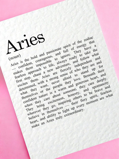 Aries Zodiac Card, Astrology Gift, Horoscope Keepsake, Fire Sign Decor, Birthday Gift, Aries Gift, Zodiac Sign Keepsake, Bold Aries Present