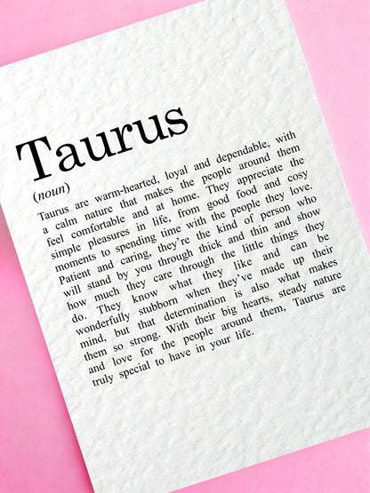 Taurus Zodiac Card, Astrology Gift, Horoscope Keepsake, Earth Sign Decor, Birthday Taurus Gift, Zodiac Sign Keepsake, Loyal Taurus