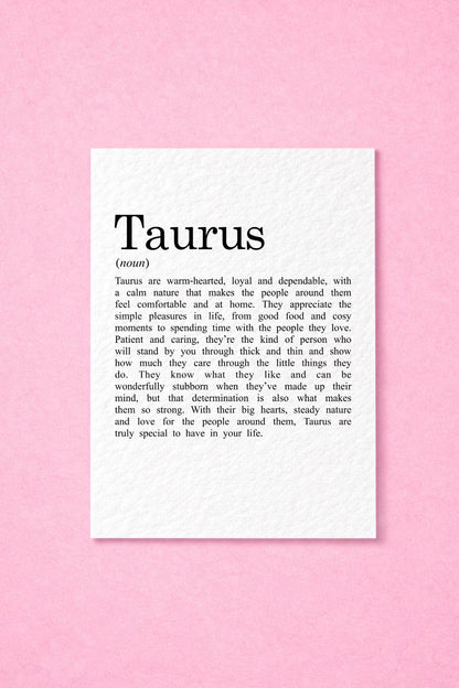 Taurus Zodiac Card, Astrology Gift, Horoscope Keepsake, Earth Sign Decor, Birthday Taurus Gift, Zodiac Sign Keepsake, Loyal Taurus