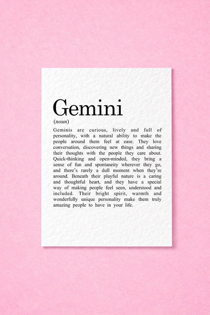 Gemini Zodiac Card, Astrology Gift, Horoscope Keepsake, Air Sign Decor, Birthday Gift, Gemini Gift, Zodiac Sign Keepsake