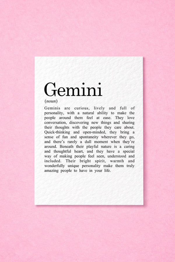 Gemini Zodiac Card, Astrology Gift, Horoscope Keepsake, Air Sign Decor, Birthday Gift, Gemini Gift, Zodiac Sign Keepsake