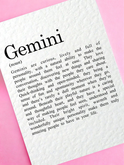Gemini Zodiac Card, Astrology Gift, Horoscope Keepsake, Air Sign Decor, Birthday Gift, Gemini Gift, Zodiac Sign Keepsake