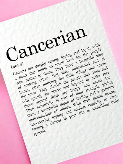 Cancer Zodiac Card, Astrology Gift, Horoscope Keepsake, Water Sign Decor, Birthday Gift, Cancer Gift, Zodiac Sign Keepsake