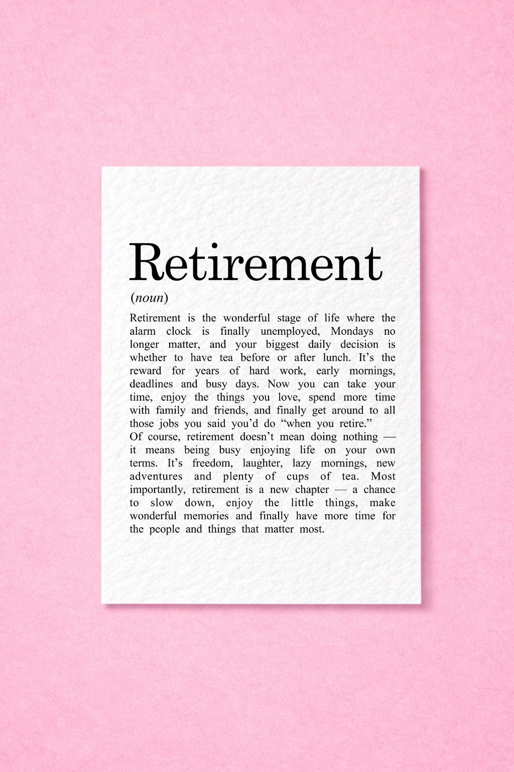 Retirement Definition Card, Farewell New Chapter, Well Deserved, Colleague Present, Workmate Celebration, Retirement Greeting Card