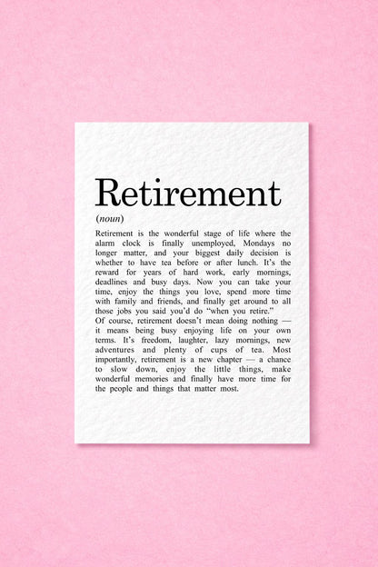 Retirement Definition Card, Farewell New Chapter, Well Deserved, Colleague Present, Workmate Celebration, Retirement Greeting Card
