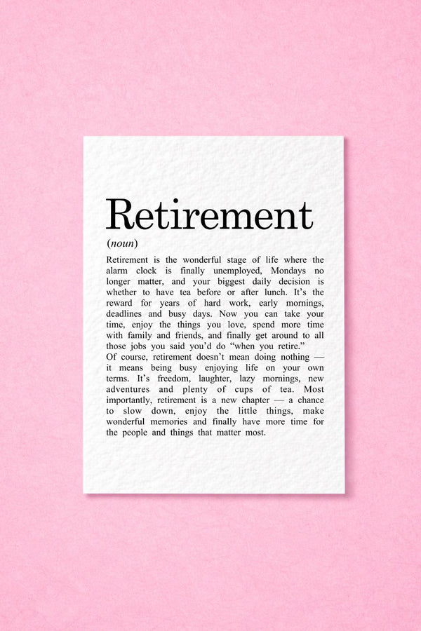 Retirement Definition Card, Farewell New Chapter, Well Deserved, Colleague Present, Workmate Celebration, Retirement Greeting Card