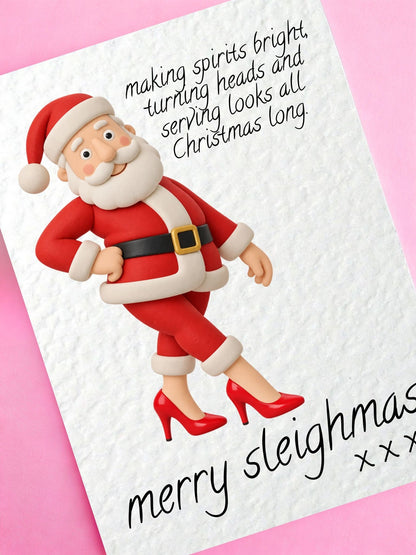 Funny Christmas Card, Santa Humor, Festive Greeting, Merry Sleighmas