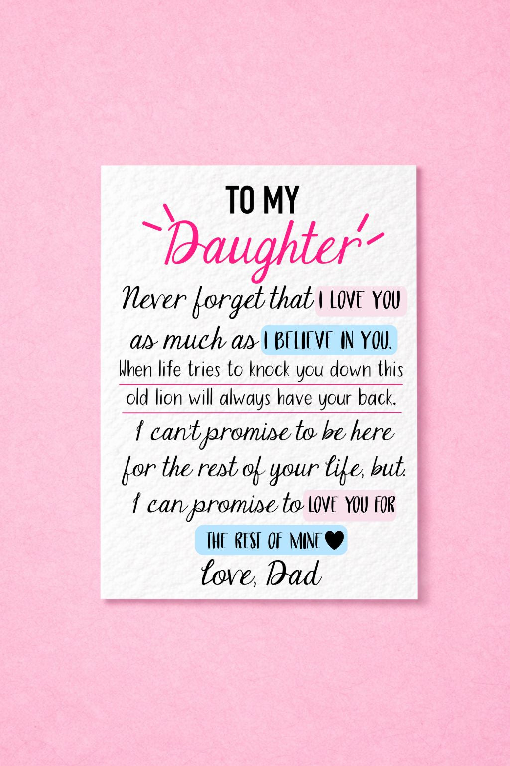 Thoughtful Birthday Card For Daughter, From Dad, I Believe In You, I Love You, Luxury Blank Card