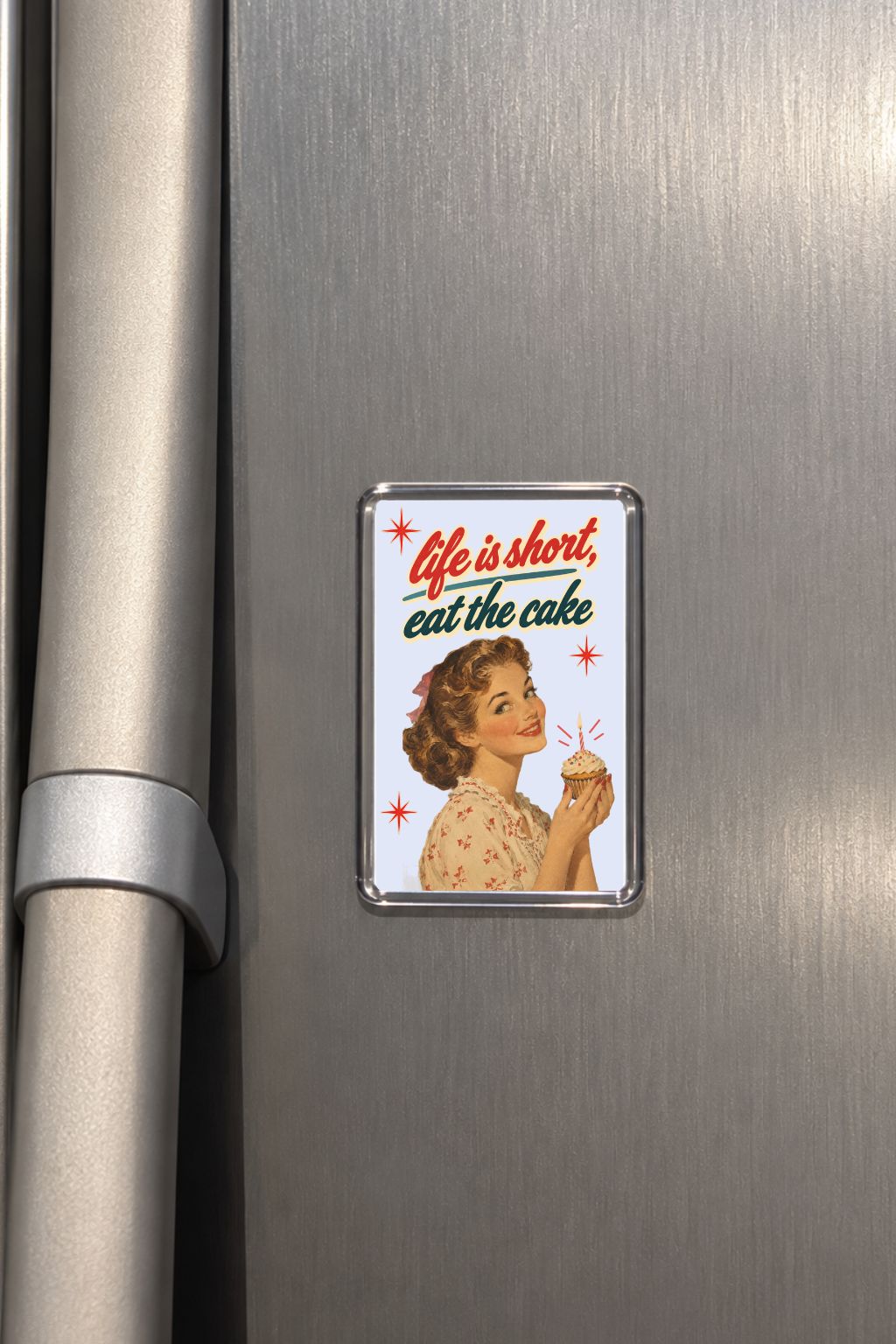 Retro Birthday Magnet, Vintage Cake and Candle Design, Funny Celebration, Nostalgic Gift