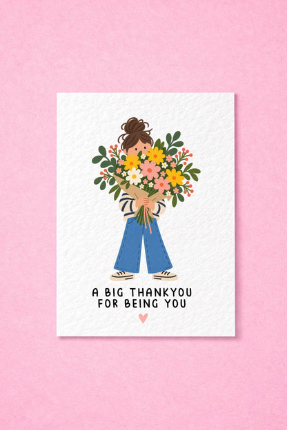 Thank You Card, Floral Bouquet Design, Appreciation Gift, Friendship Greeting, Thoughtful Keepsake