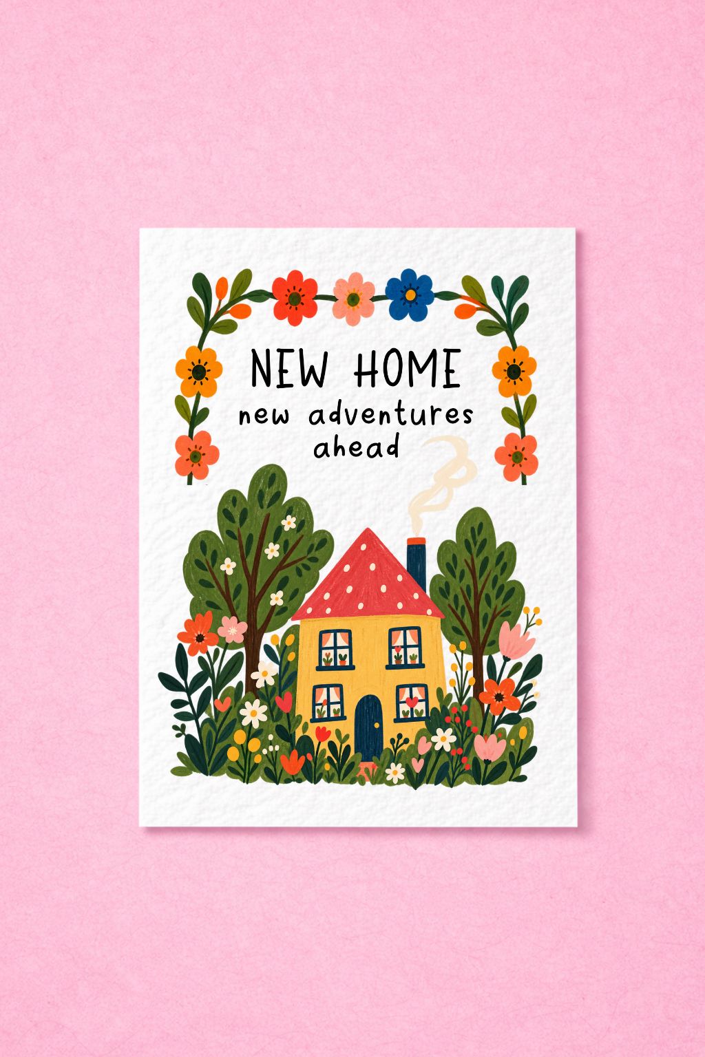 New Home Greeting Card, Floral House Design, Fresh Beginnings, New Adventures, Moving Celebration