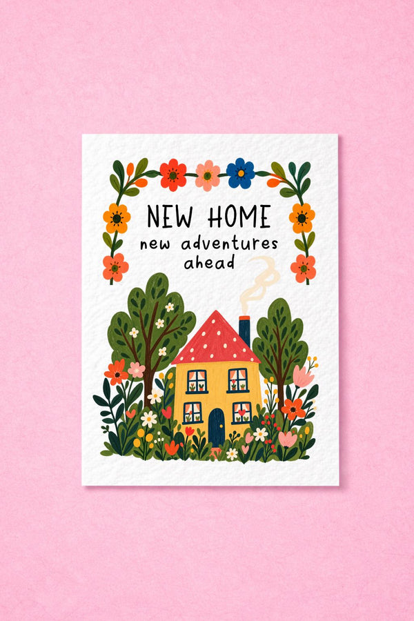 New Home Greeting Card, Floral House Design, Fresh Beginnings, New Adventures, Moving Celebration