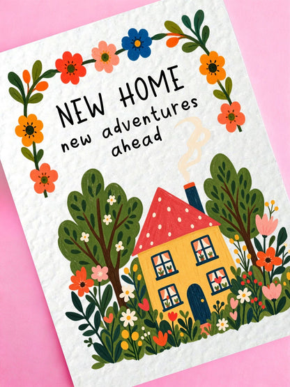New Home Greeting Card, Floral House Design, Fresh Beginnings, New Adventures, Moving Celebration
