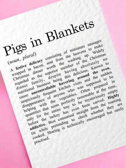 Funny Christmas Card, Pigs in Blankets Definition, Festive Food Lover Gift, Humorous Xmas Greeting Card, Novelty Christmas Card for Foodies