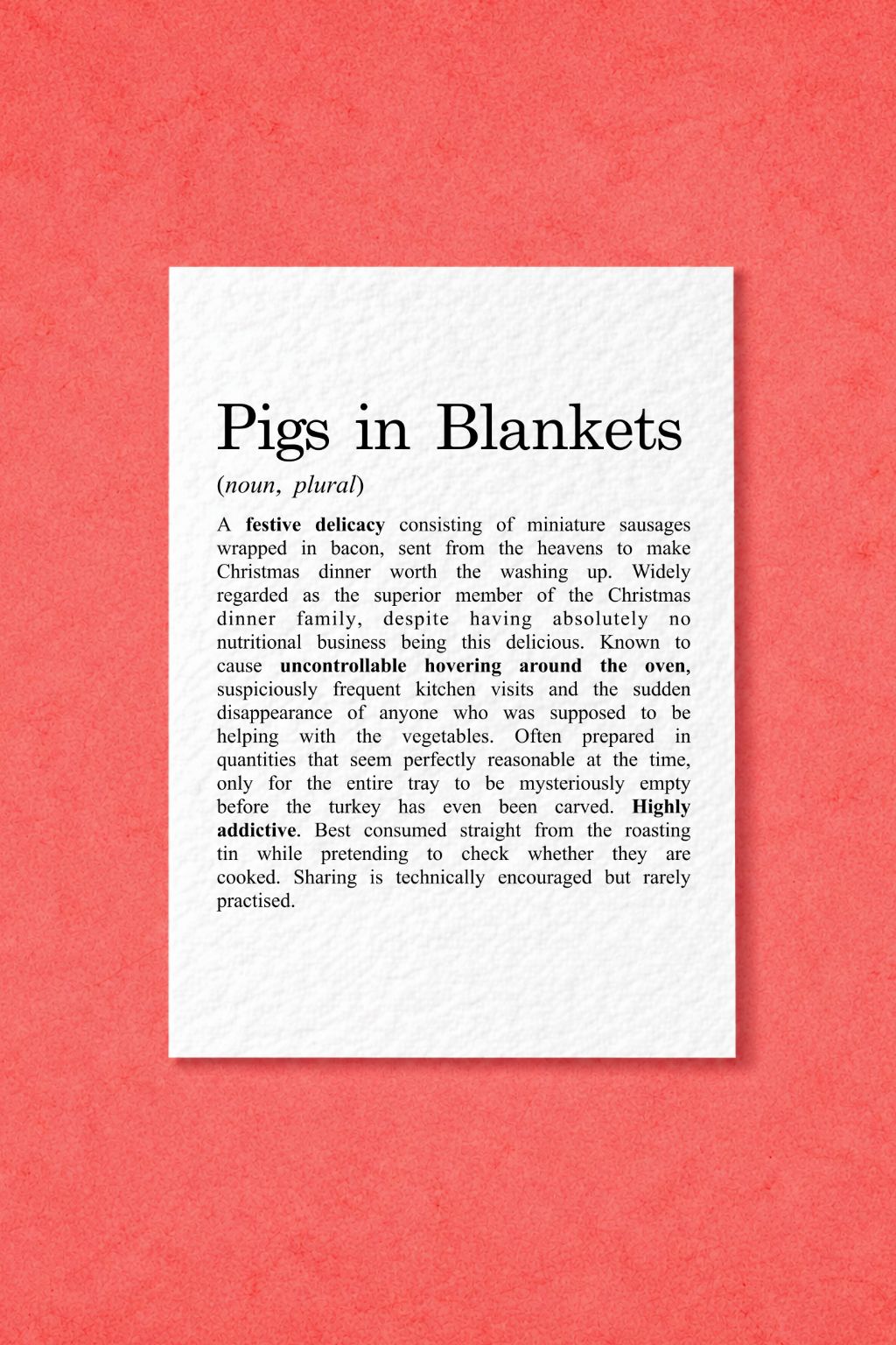 Funny Christmas Card, Pigs in Blankets Definition, Festive Food Lover Gift, Humorous Xmas Greeting Card, Novelty Christmas Card for Foodies