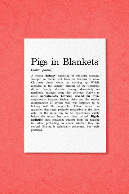 Funny Christmas Card, Pigs in Blankets Definition, Festive Food Lover Gift, Humorous Xmas Greeting Card, Novelty Christmas Card for Foodies