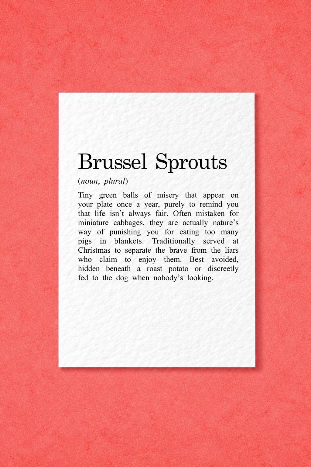 Funny Brussels Sprouts Christmas Card, Festive Food Humour, Cheeky Xmas Greeting, Novelty Roast Dinner Card