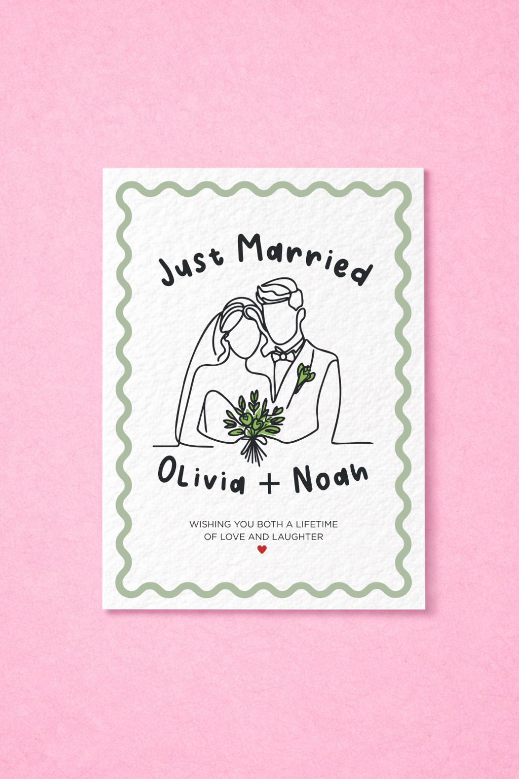 Personalised Just Married Wedding Greeting Card, Newlywed Congratulations, Custom Couple Names, Minimalist Wedding Gift