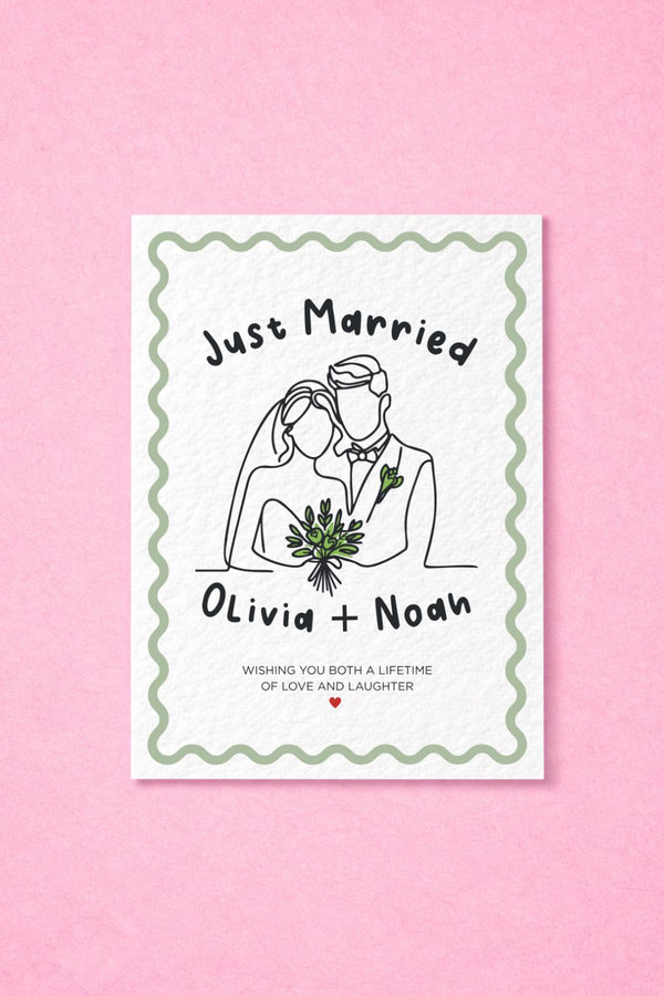 Personalised Just Married Wedding Greeting Card, Newlywed Congratulations, Custom Couple Names, Minimalist Wedding Gift