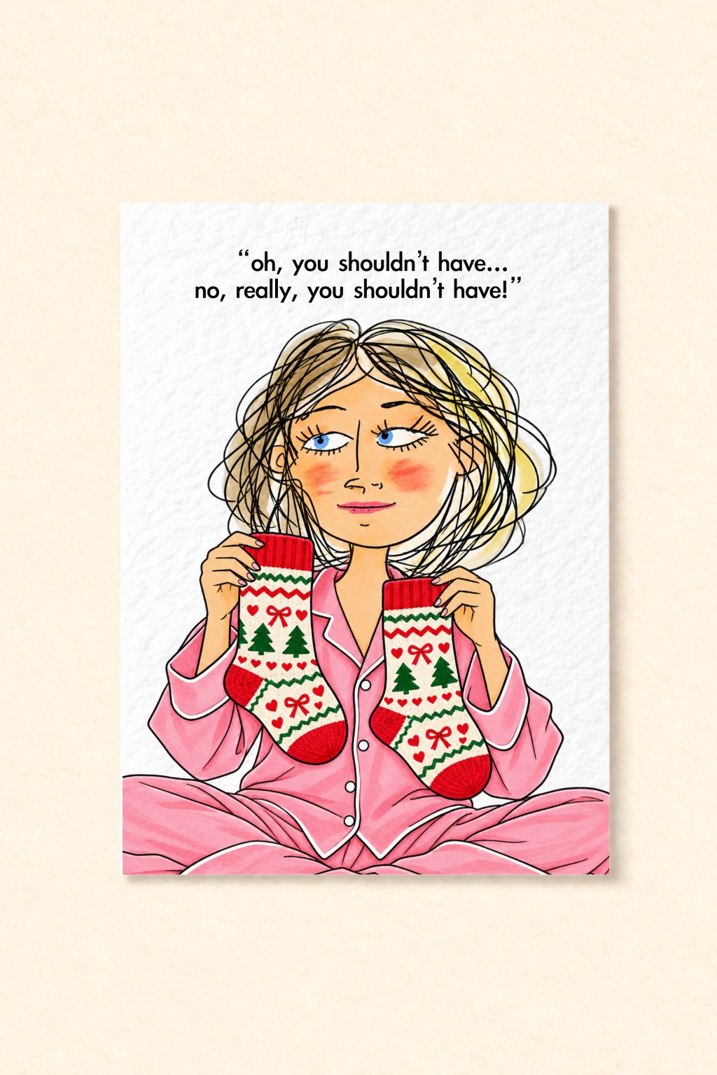 Funny Christmas Card, Festive Humour, Gift Reaction, Cheeky Holiday Greeting, Christmas Socks Gift Design