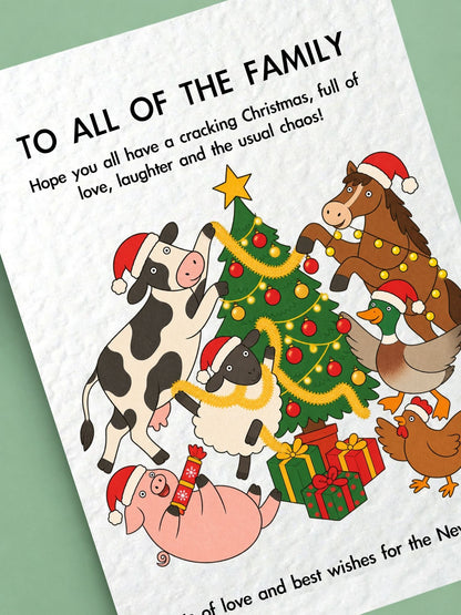Funny Christmas Family Card, Festive Farm Animals, Whimsical Holiday Greeting, New Year Wishes
