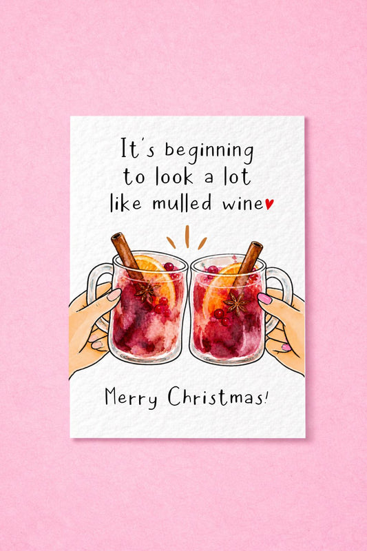 Funny Christmas Mulled Wine Illustration Card, Festive Drinks, Cosy Cute Winter Greeting, Christmas Cheer
