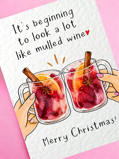 Funny Christmas Mulled Wine Illustration Card, Festive Drinks, Cosy Cute Winter Greeting, Christmas Cheer