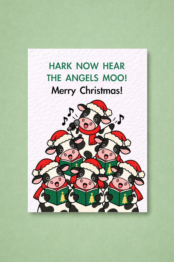 Funny Christmas Cow Card, Festive Animal Pun, Musical Holiday Humour, Christmas Carol Greeting