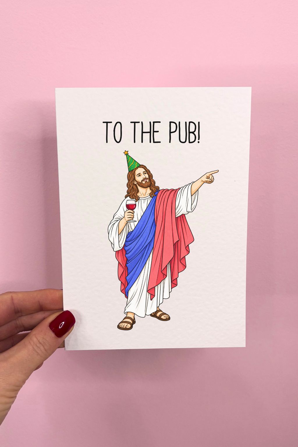 Funny Jesus The Pub Birthday Card, Humorous Religious Greeting, Party Jesus with Wine, Cheeky Gift