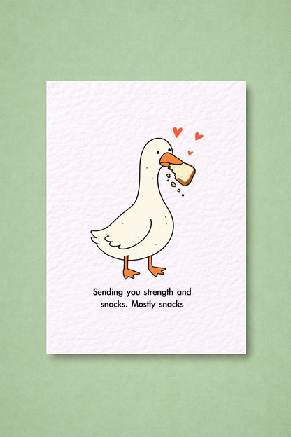 Just Because, Sympathy, Get Well Soon Snack Card, Duck Snack Humour, Cute Animal Illustration, Feel Better Greeting