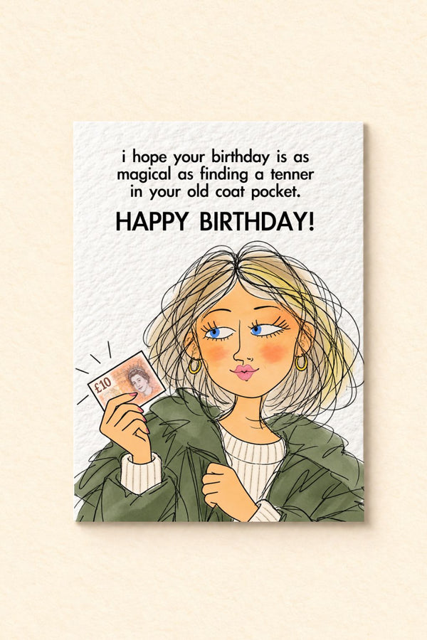 Funny Birthday Card, Money Surprise, Money Surprise Joke, Cheeky Birthday Humorous Illustration