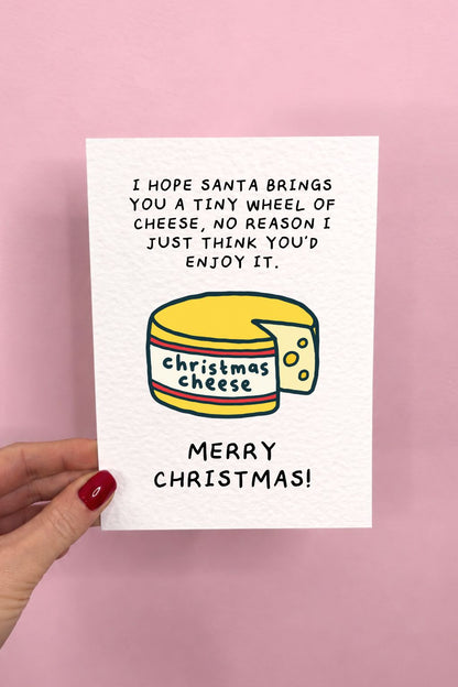 Funny Christmas Card, Cheese Lover Gift, Quirky Festive Humour, Unique Christmas Greeting, Small Wheel Of Cheese