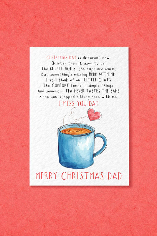 Grief Christmas Card for Dad, Memorial Dad Card, Sympathy Card for Loss of Father, Tea Cup Remembrance Card