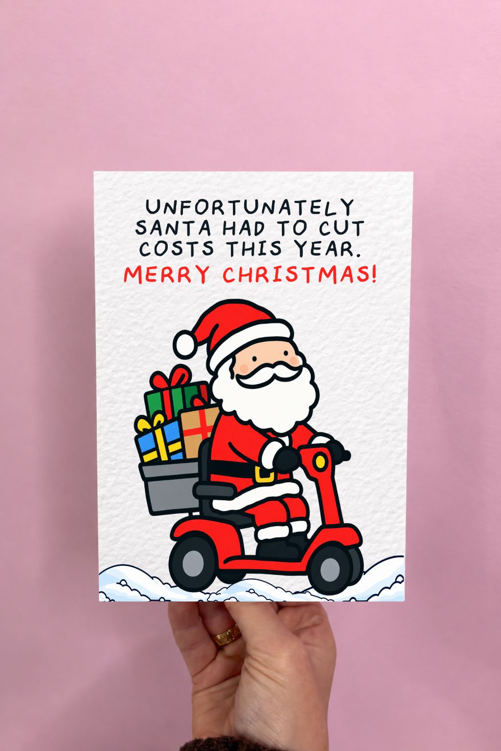 Funny Christmas Greeting Card, Mobility Scooter Santa Cheeky Bad Santa Illustration, Cost of Living Humour, Festive Sarcasm, Xmas Joke Gift