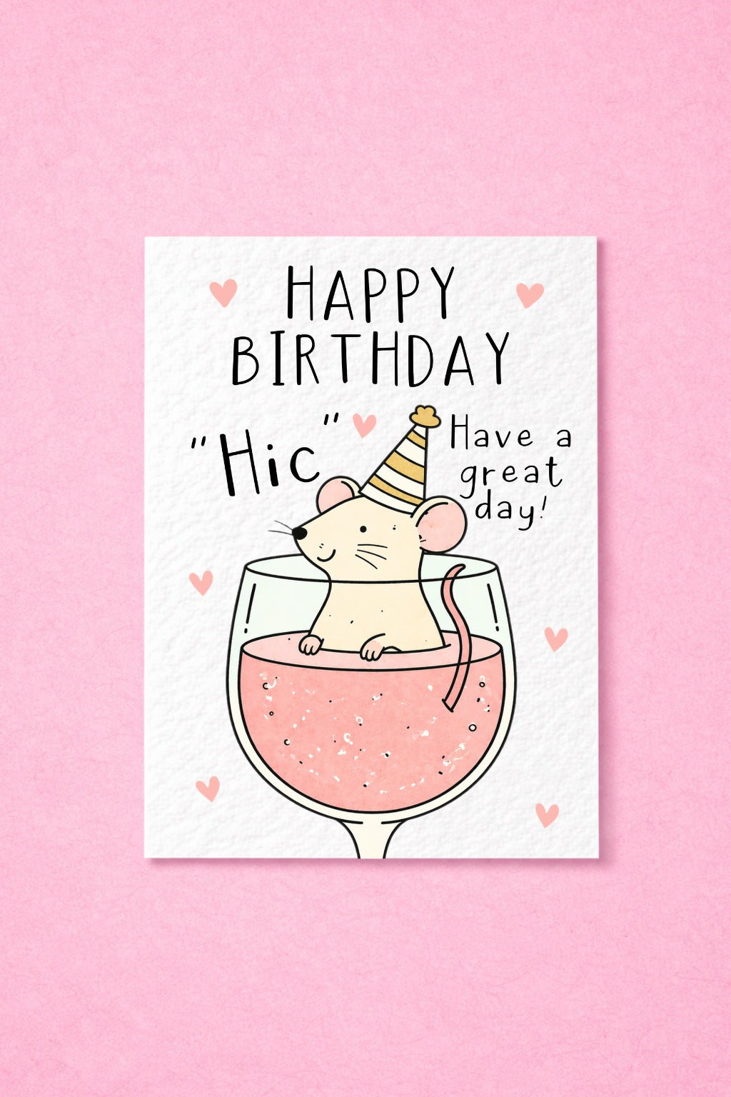 Cute Mouse In Wine Glass Greeting Card For Friend, Prosecco Rose Whimsical Animal Gift