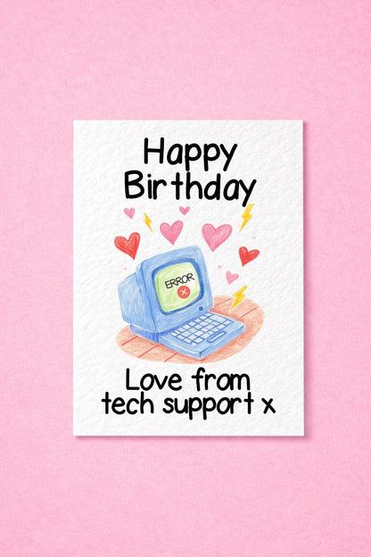 Tech Support, Birthday Greeting Card For Parent, Laptop, Computer Wizard, Funny Tech Dad, Mum Gift