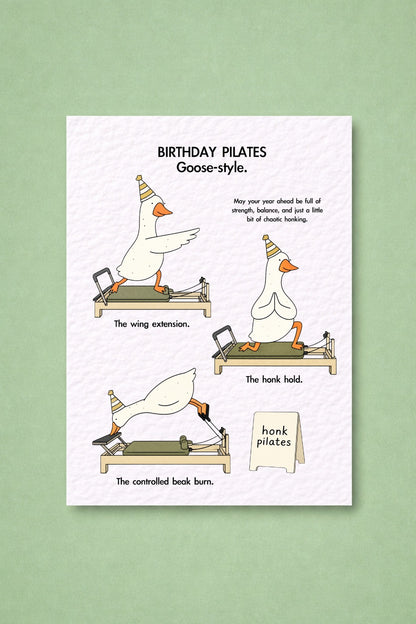 Funny Pilates Goose Birthday Card: Humorous Design For Friend, Pilate Positions Honk Studio Greeting Card